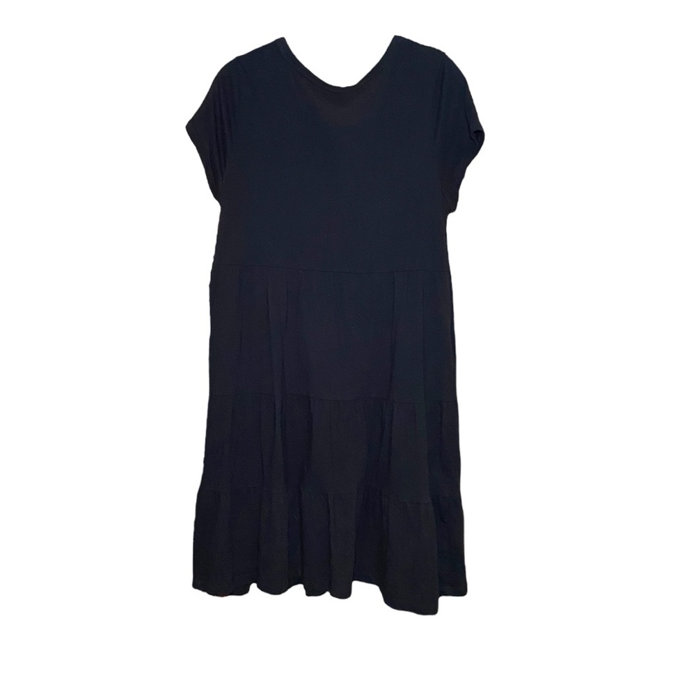 100% Cotton Tiered Knit Babydoll Short Sleeve A-Line Dress Pockets Medium - Picture 4 of 5